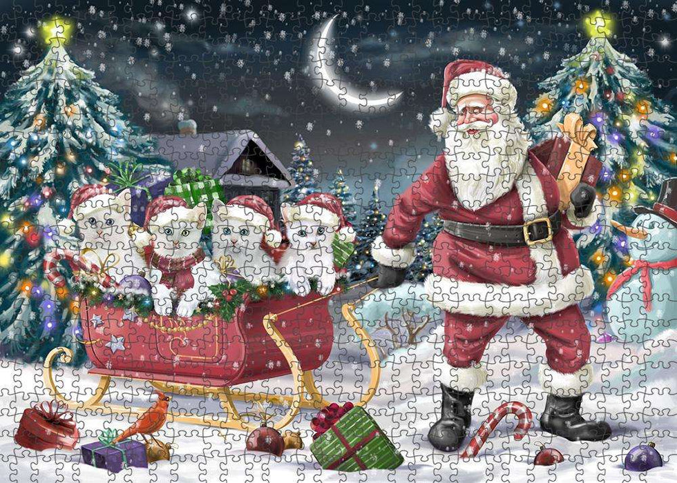 Santa Sled Christmas Happy Holidays Turkish Angora Cats Puzzle with Photo Tin PUZL84688