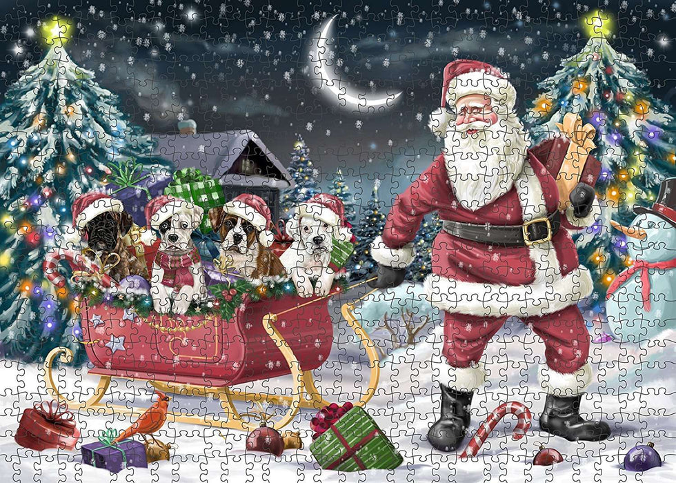 Santa Sled Dogs Boxer Christmas Puzzle with Photo Tin PUZL945