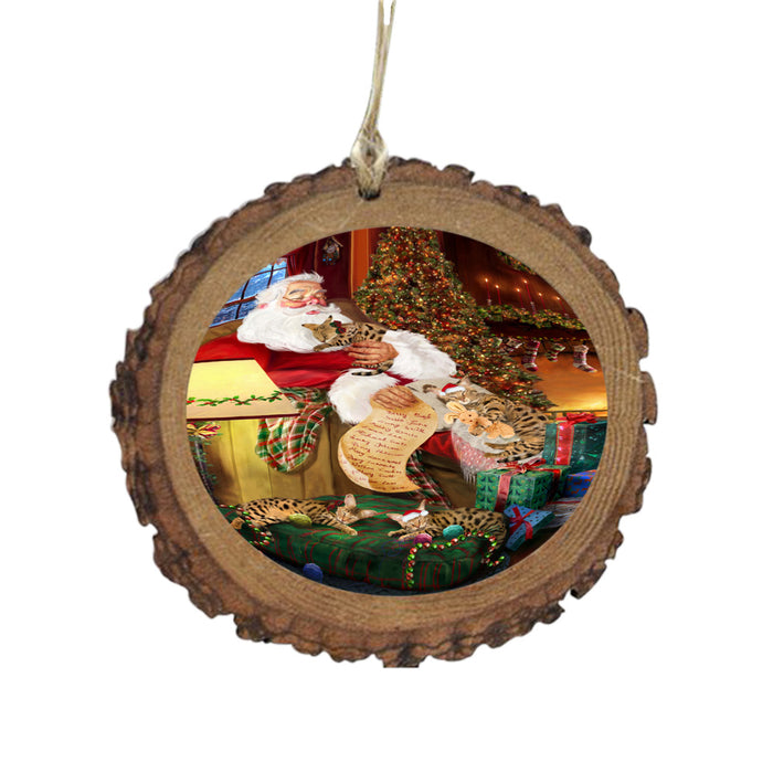 Savannah Cats and Kittens Sleeping with Santa Wooden Christmas Ornament WOR49314