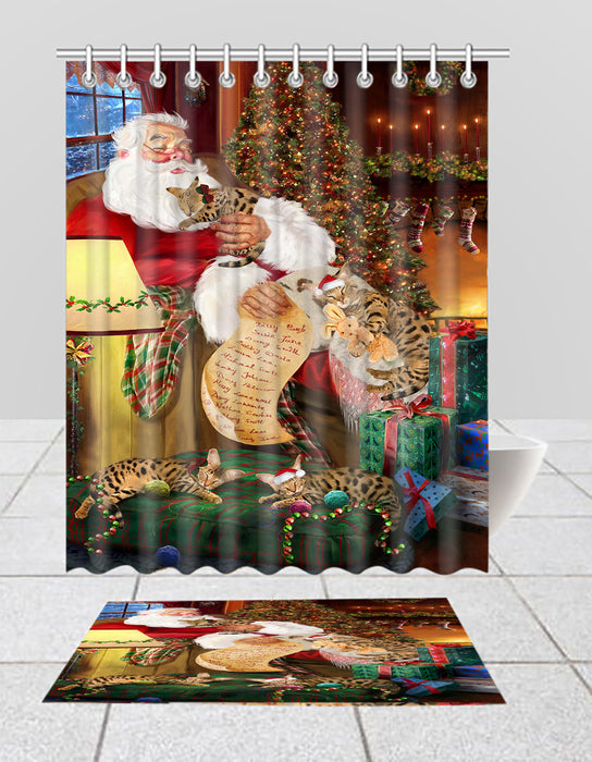 Santa Sleeping with Savannah Cats  Bath Mat and Shower Curtain Combo