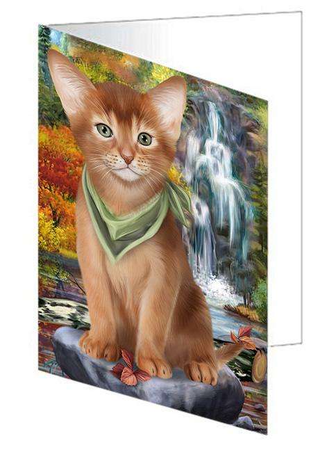 Scenic Waterfall Abyssinian Cat Handmade Artwork Assorted Pets Greeting Cards and Note Cards with Envelopes for All Occasions and Holiday Seasons GCD68390