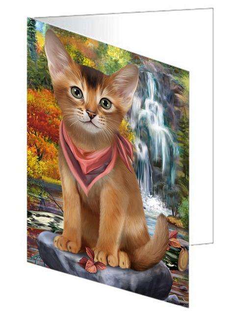 Scenic Waterfall Abyssinian Cat Handmade Artwork Assorted Pets Greeting Cards and Note Cards with Envelopes for All Occasions and Holiday Seasons GCD68396