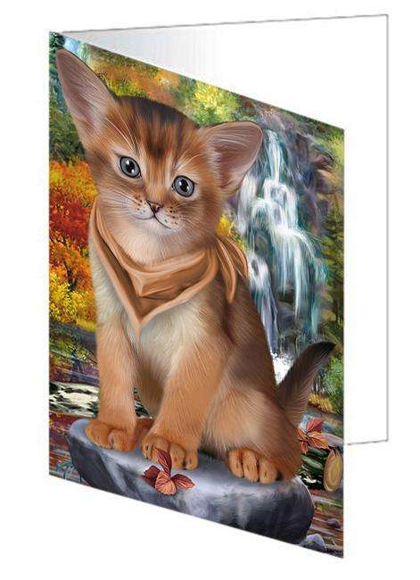 Scenic Waterfall Abyssinian Cat Handmade Artwork Assorted Pets Greeting Cards and Note Cards with Envelopes for All Occasions and Holiday Seasons GCD68399