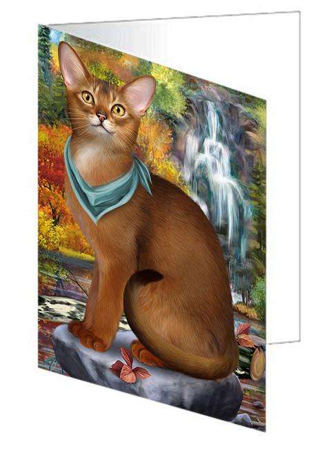 Scenic Waterfall Abyssinian Cat Handmade Artwork Assorted Pets Greeting Cards and Note Cards with Envelopes for All Occasions and Holiday Seasons GCD68402