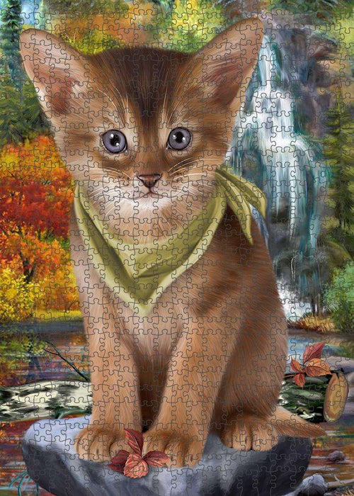 Scenic Waterfall Abyssinian Cat Puzzle with Photo Tin PUZL86308