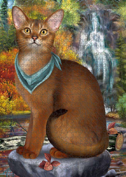 Scenic Waterfall Abyssinian Cat Puzzle with Photo Tin PUZL86320