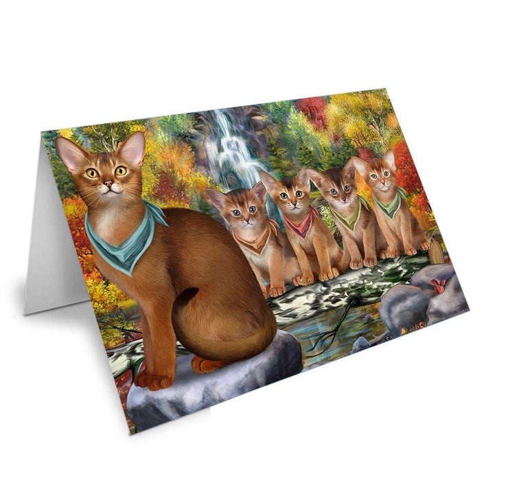 Scenic Waterfall Abyssinian Cats Handmade Artwork Assorted Pets Greeting Cards and Note Cards with Envelopes for All Occasions and Holiday Seasons GCD68387