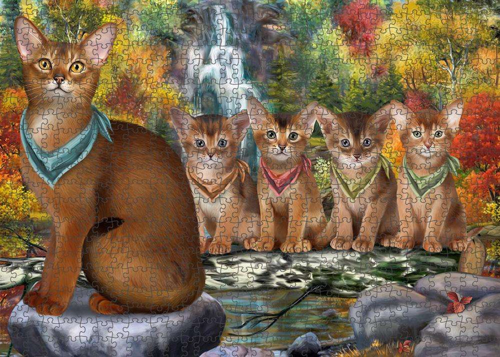 Scenic Waterfall Abyssinian Cats Puzzle with Photo Tin PUZL86300