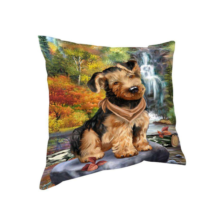 Scenic Waterfall Airedale Terrier Dog Pillow PIL56632