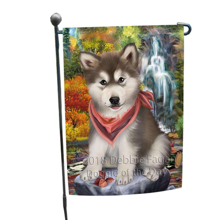 Scenic Waterfall Alaskan Malamute Dog Garden Flag GFLG49495