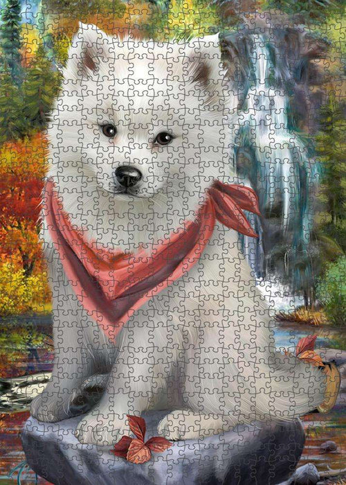Scenic Waterfall American Eskimo Dog Puzzle with Photo Tin PUZL52722