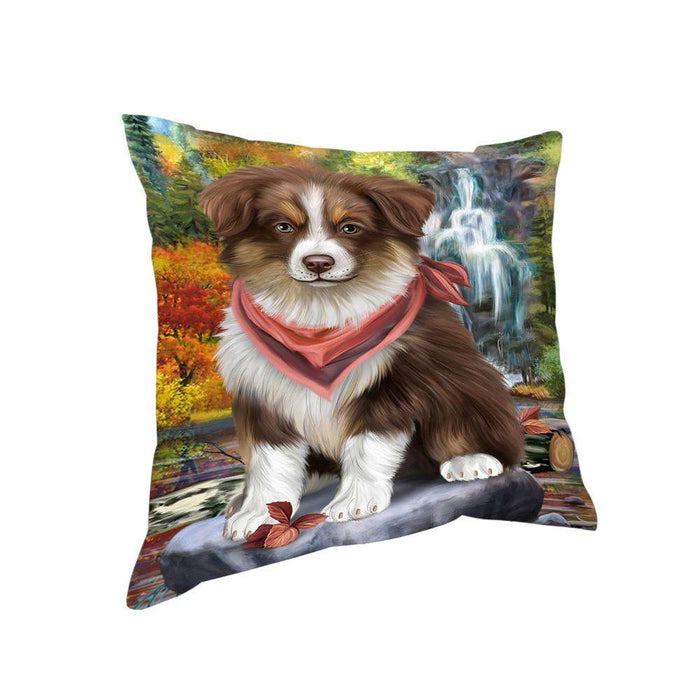 Scenic Waterfall Australian Shepherd Dog Pillow PIL54596