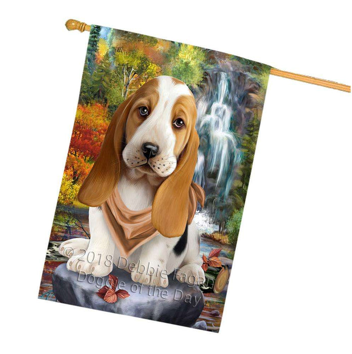 Scenic Waterfall Basset Hound Dog House Flag FLG51949