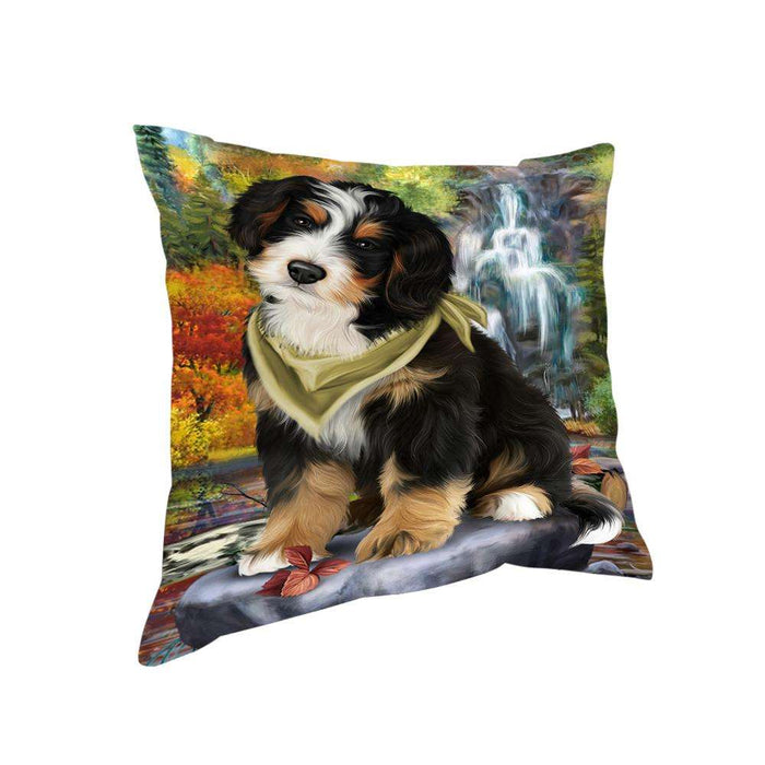 Scenic Waterfall Bernedoodle Dog Pillow PIL54640