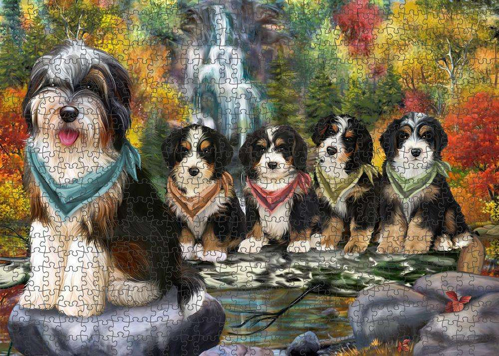 Scenic Waterfall Bernedoodles Dog Puzzle with Photo Tin PUZL52785