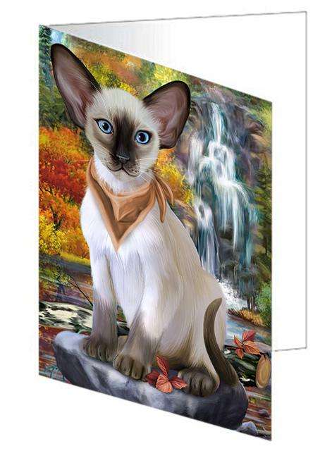 Scenic Waterfall Blue Point Siamese Cat Handmade Artwork Assorted Pets Greeting Cards and Note Cards with Envelopes for All Occasions and Holiday Seasons GCD68420