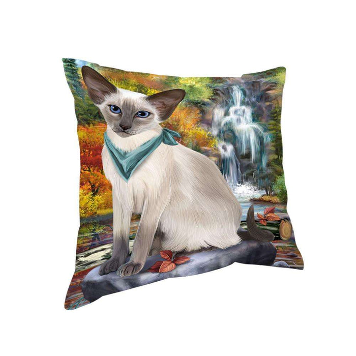 Scenic Waterfall Blue Point Siamese Cat Pillow PIL75796