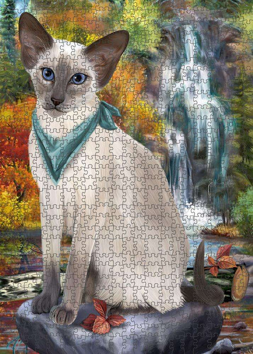 Scenic Waterfall Blue Point Siamese Cat Puzzle with Photo Tin PUZL86328