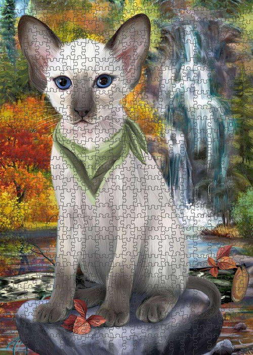 Scenic Waterfall Blue Point Siamese Cat Puzzle with Photo Tin PUZL86332