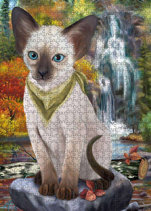 Scenic Waterfall Blue Point Siamese Cat Puzzle with Photo Tin PUZL86336