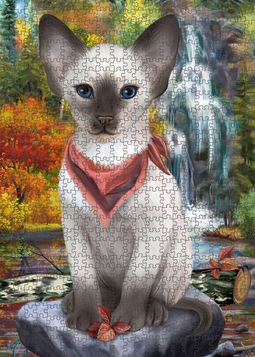 Scenic Waterfall Blue Point Siamese Cat Puzzle with Photo Tin PUZL86340