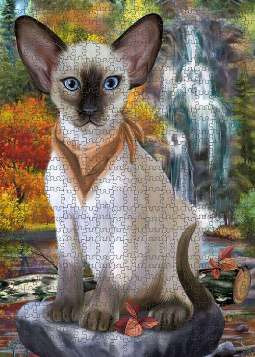 Scenic Waterfall Blue Point Siamese Cat Puzzle with Photo Tin PUZL86344