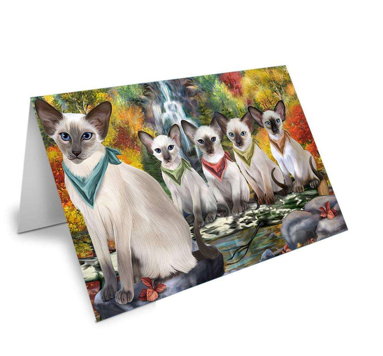 Scenic Waterfall Blue Point Siamese Cats Handmade Artwork Assorted Pets Greeting Cards and Note Cards with Envelopes for All Occasions and Holiday Seasons GCD68405