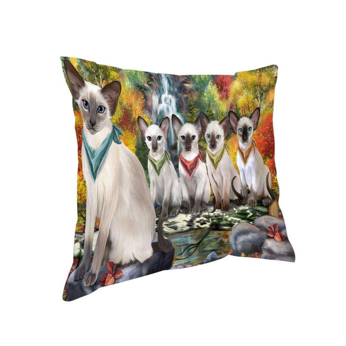 Scenic Waterfall Blue Point Siamese Cats Pillow PIL75792