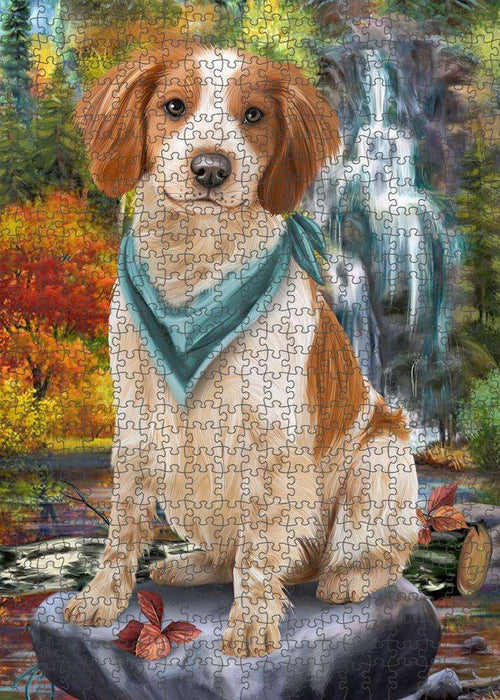 Scenic Waterfall Brittany Spaniel Dog Puzzle with Photo Tin PUZL52854