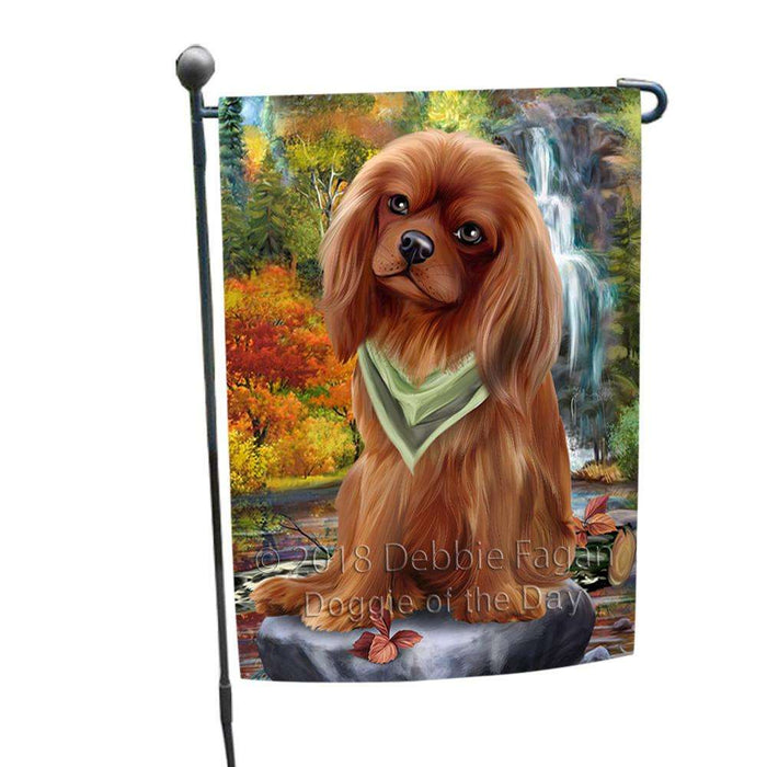 Scenic Waterfall Cavalier King Charles Spaniel Dog Garden Flag GFLG49556