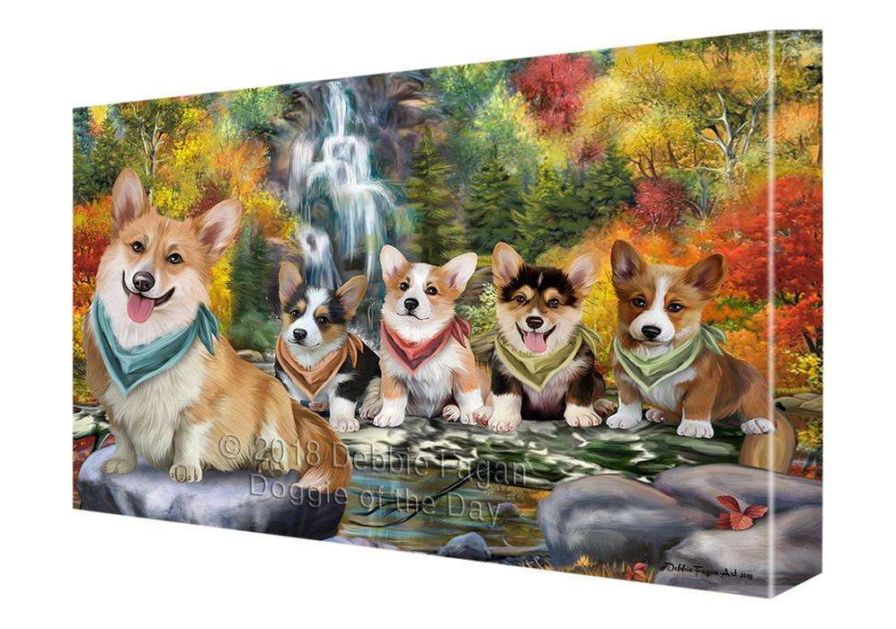 Scenic Waterfall Corgis Dog Canvas Wall Art CVS63421