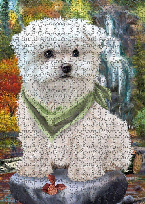 Scenic Waterfall Maltese Dog Puzzle with Photo Tin PUZL52254
