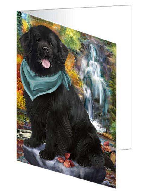 Scenic Waterfall Newfoundland Dog Handmade Artwork Assorted Pets Greeting Cards and Note Cards with Envelopes for All Occasions and Holiday Seasons GCD68426