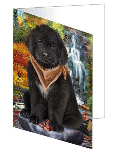 Scenic Waterfall Newfoundland Dog Handmade Artwork Assorted Pets Greeting Cards and Note Cards with Envelopes for All Occasions and Holiday Seasons GCD68429