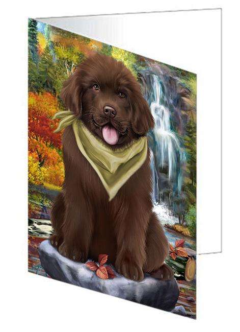Scenic Waterfall Newfoundland Dog Handmade Artwork Assorted Pets Greeting Cards and Note Cards with Envelopes for All Occasions and Holiday Seasons GCD68432