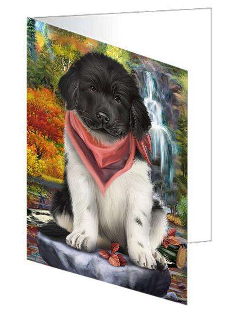 Scenic Waterfall Newfoundland Dog Handmade Artwork Assorted Pets Greeting Cards and Note Cards with Envelopes for All Occasions and Holiday Seasons GCD68435