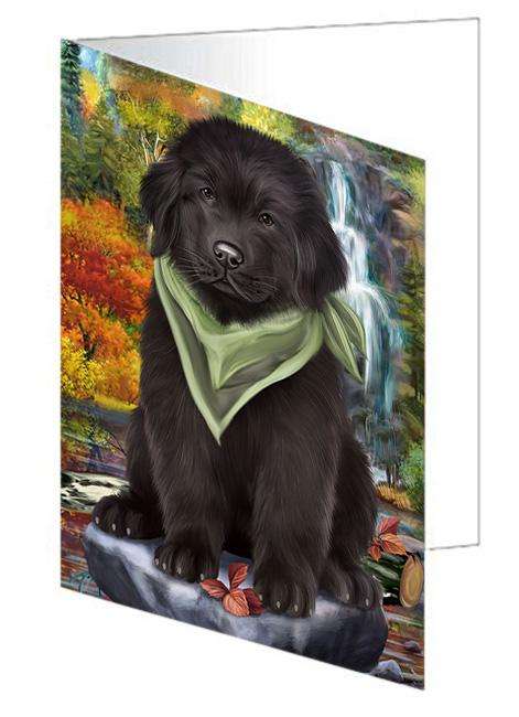Scenic Waterfall Newfoundland Dog Handmade Artwork Assorted Pets Greeting Cards and Note Cards with Envelopes for All Occasions and Holiday Seasons GCD68438