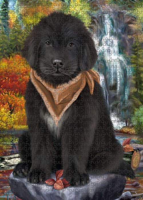 Scenic Waterfall Newfoundland Dog Puzzle with Photo Tin PUZL86356