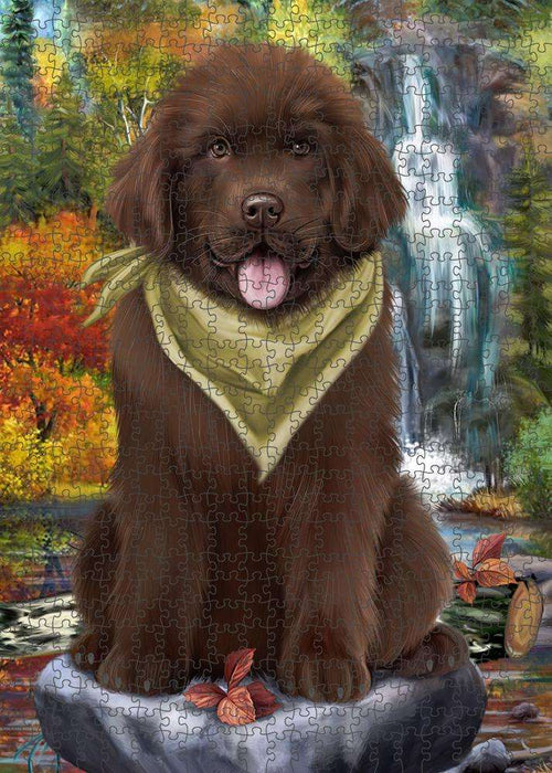 Scenic Waterfall Newfoundland Dog Puzzle with Photo Tin PUZL86360