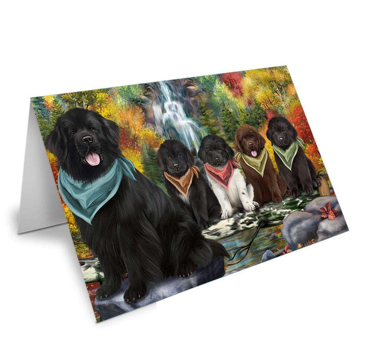 Scenic Waterfall Newfoundland Dogs Handmade Artwork Assorted Pets Greeting Cards and Note Cards with Envelopes for All Occasions and Holiday Seasons GCD68423