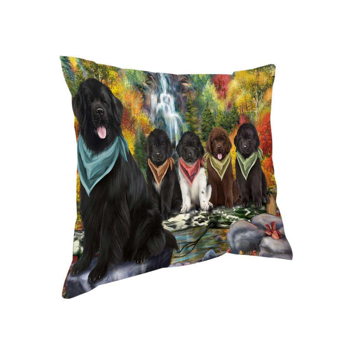Scenic Waterfall Newfoundland Dogs Pillow PIL75816