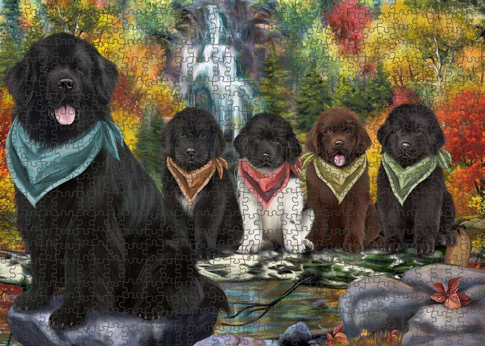 Scenic Waterfall Newfoundland Dogs Puzzle with Photo Tin PUZL86348