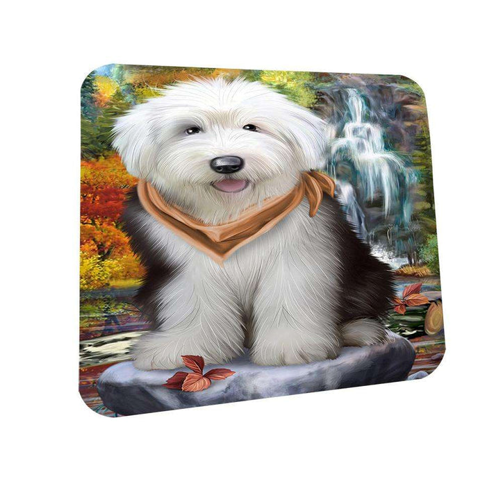 Scenic Waterfall Old English Sheepdog Coasters Set of 4 CST49418