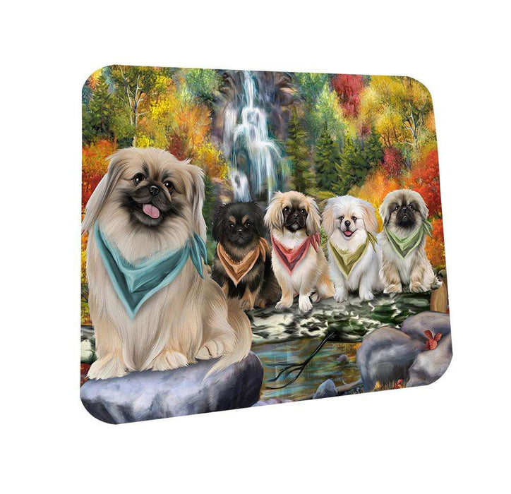 Scenic Waterfall Pekingeses Dog Coasters Set of 4 CST49423