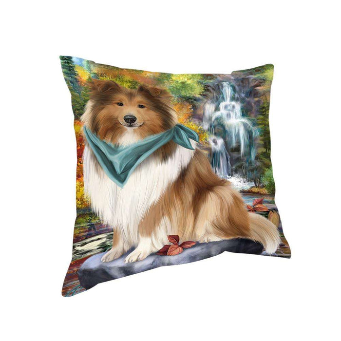Scenic Waterfall Rough Collie Dog Pillow PIL75844