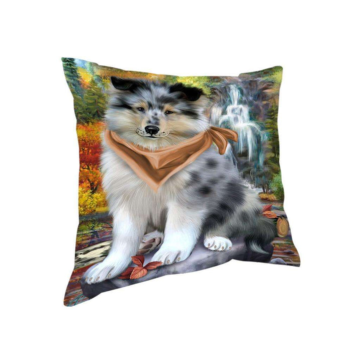 Scenic Waterfall Rough Collie Dog Pillow PIL75848