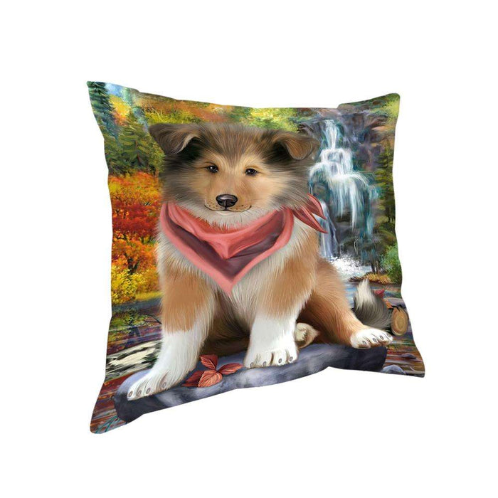 Scenic Waterfall Rough Collie Dog Pillow PIL75852