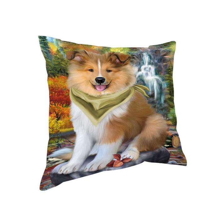 Scenic Waterfall Rough Collie Dog Pillow PIL75856