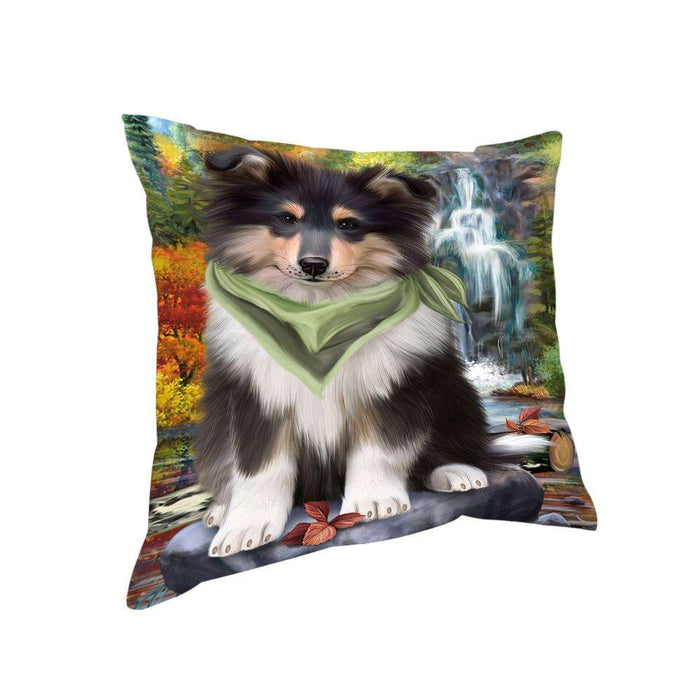Scenic Waterfall Rough Collie Dog Pillow PIL75860