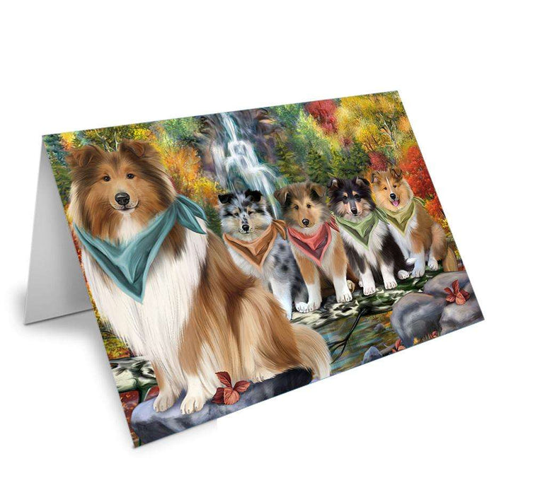 Scenic Waterfall Rough Collies Dog Handmade Artwork Assorted Pets Greeting Cards and Note Cards with Envelopes for All Occasions and Holiday Seasons GCD68441